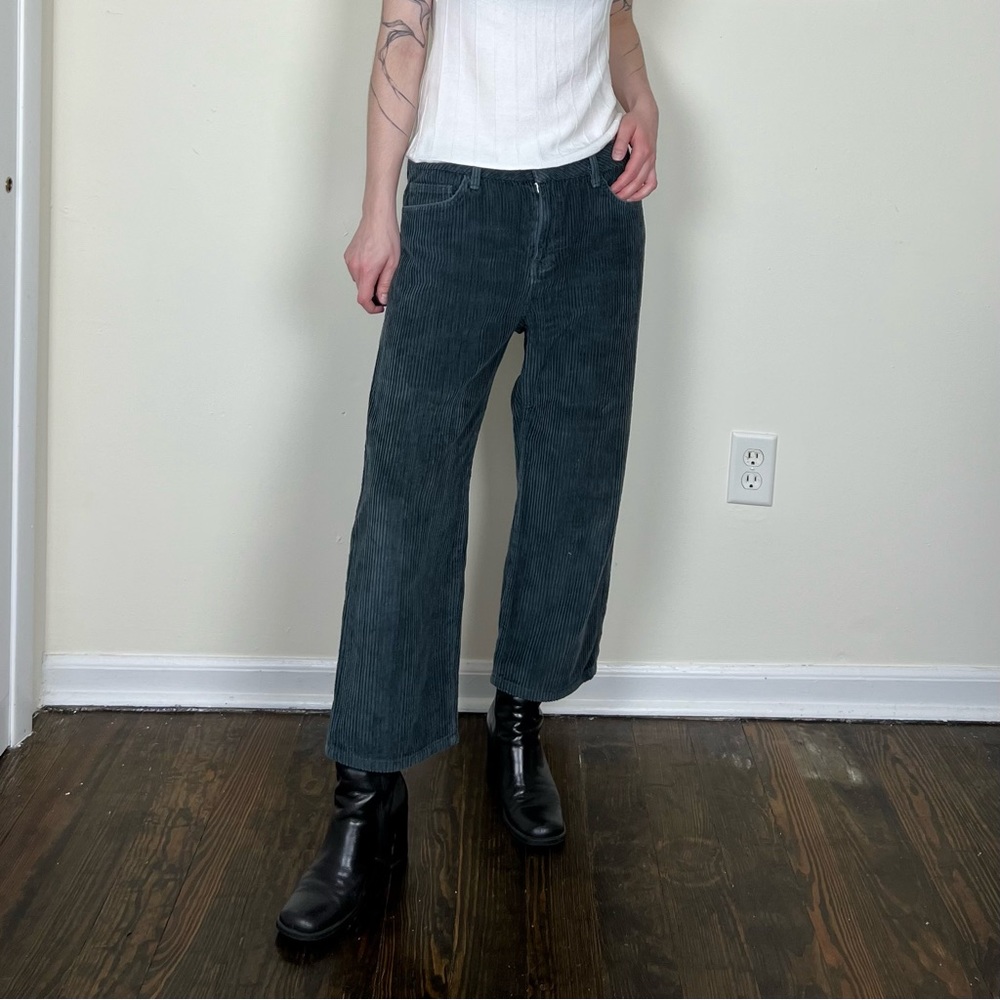 TOPMAN wide leg crop corduroy evergreen pants